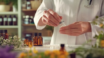 Homeopathic Practitioner Mixing Remedies with Care