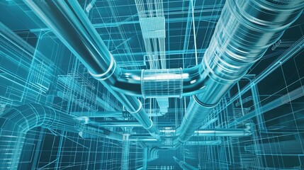 Obraz premium Blueprint of an Architectural Ventilation System: Detailed 3D Illustration