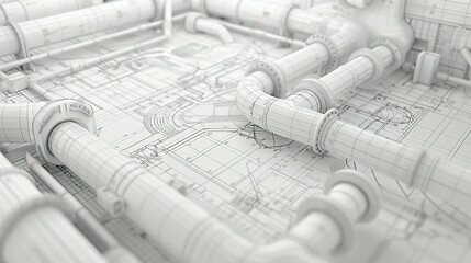 Blueprint of an Architectural Ventilation System: Detailed 3D Illustration