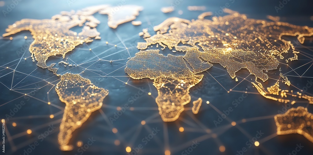 Aufkleber a glowing world map with lines connecting continents symbolizing global connection.