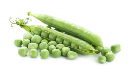 Green fresh peas and pods isolated on white