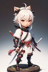 Obraz premium Chibi Samurai Holding a Katana Full-Body Illustration anime style