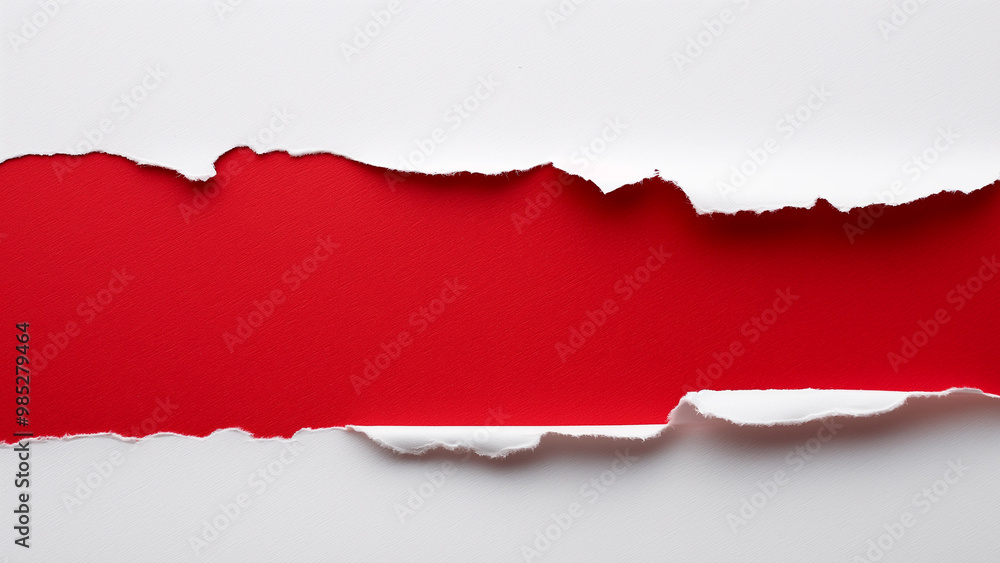 Wall mural torn white paper with a red background, ideal for abstract and creative design concepts.