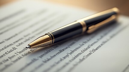 Fototapeta premium A gold pen lying on a page of text.