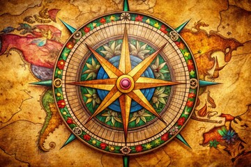 Obraz premium A vintage compass rose with detailed artistry on textured, aged paper, perfect for themes of navigation and travel,