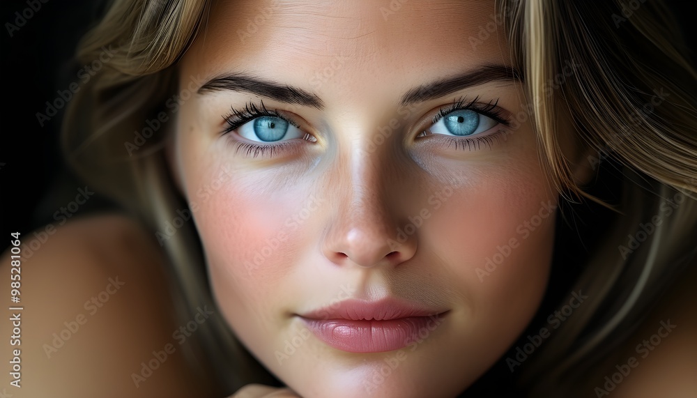 Wall mural confident woman with clear blue eyes in a thoughtful pose