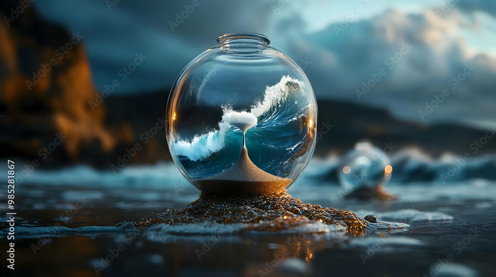 Sticker Ocean Wave Inside Glass Sphere Illustration