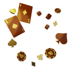 black gold playing card and casino poker chip