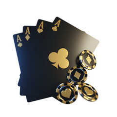 black gold playing card and casino poker chip
