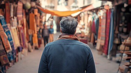 Obraz premium Man Walking Through a Moroccan Souk