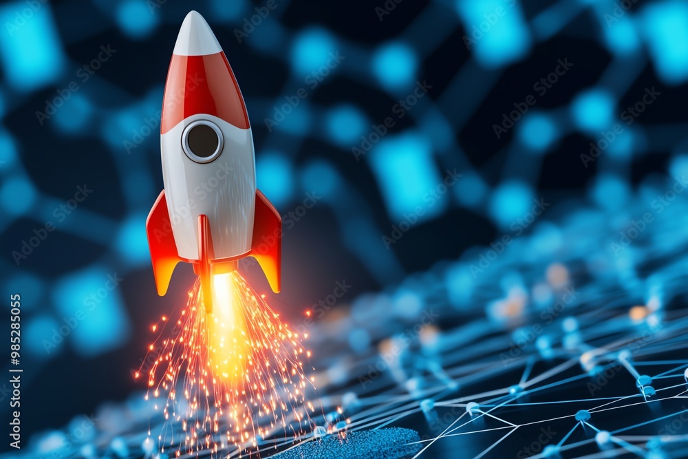 Aufkleber rocket launching from a business graph, symbolizing rapid acceleration and growth for new startups