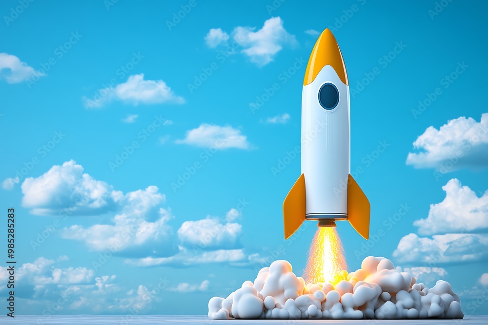 Aufkleber rocket taking off, symbolizing fast scaling and success for startups in a business accelerator