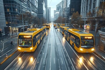 Fototapeta premium Cityscape with buses and trams.
