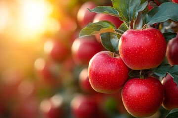 Obraz premium A red apple is hanging from a tree