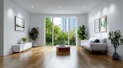 Modern Living Room with Natural Light and Greenery