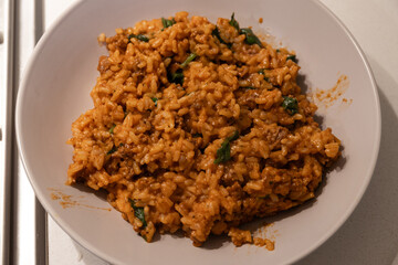 Delicious plate of cheesy risotto.