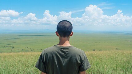 Man Gazing at the Vast African Savanna