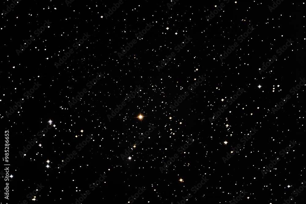 Poster starry night sky with tiny shining stars in black background. bright lights sparkle, glow in dark sp
