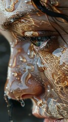 Obraz premium Water Droplets on a Face: A Close-Up Study of Human Beauty