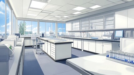 A modern laboratory featuring equipment and workspaces for scientific research.