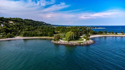 Aerial view of Scarborough Bluffs in the Scarborough district of Toronto.