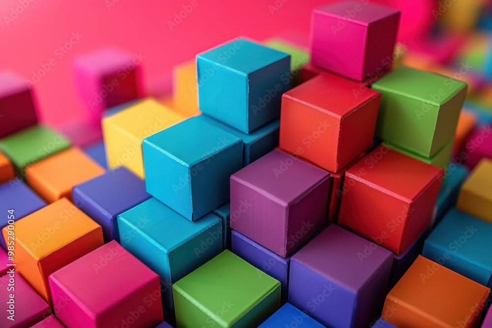 Poster a colorful stack of blocks with a pink block on the bottom