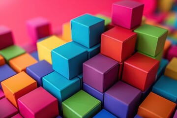 Fototapeta premium A colorful stack of blocks with a pink block on the bottom