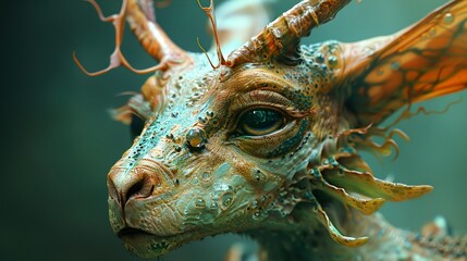 Fantasy Deer Creature Close-Up: Digital Art
