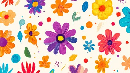 Colorful Floral Pattern with White Background