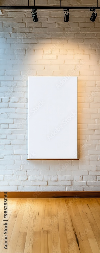Poster blank canvas presentation on a modern wall, ideal for art display and design projects.