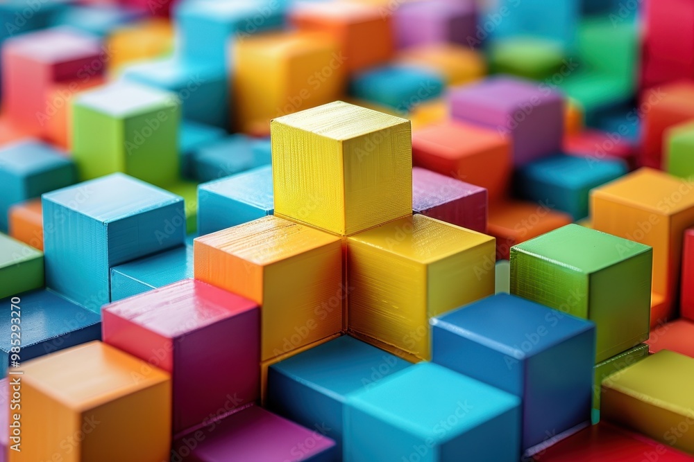 Poster a colorful stack of blocks with a yellow block in the middle