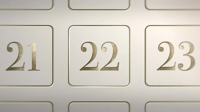 Advent Calendar door reveal Number 22, white cream gold, Christmas door green screen sting transition animation