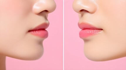 Obraz premium Pore strip tutorial with before-and-after comparison images, focusing on the visible removal of blackheads and pore refinement, Realistic, Soft Lighting