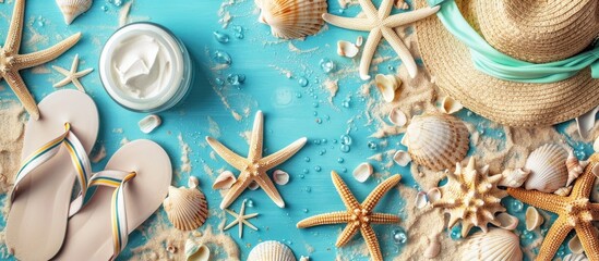 Protective Cream Flip Flops Hat Towel Starfish And Shells