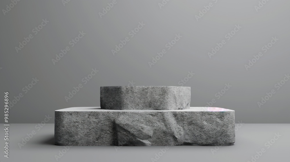 Fototapete gray stone pedestal on gray background in minimalist style. simple, empty dais for presentation and 