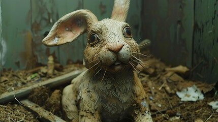 Obraz premium A Weathered Rabbit Statue in a Forgotten Place