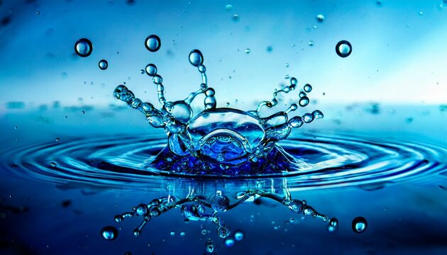 Swirling bubbles implode in a transparent blue liquid, creating a mesmerizing dance of motion and light, as cavitation ripples send delicate shockwaves through the serene fluid.