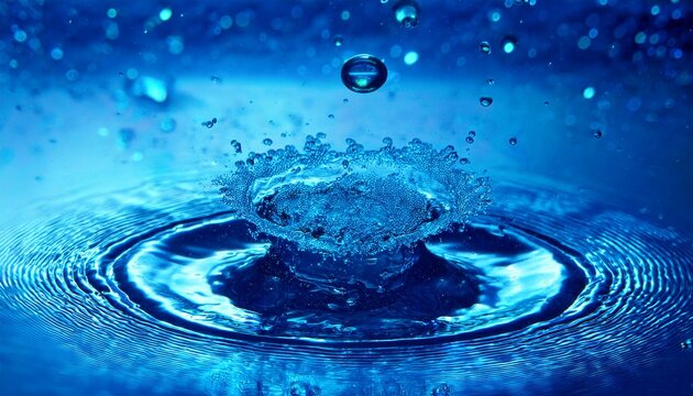Swirling bubbles implode in a transparent blue liquid, creating a mesmerizing dance of motion and light, as cavitation ripples send delicate shockwaves through the serene fluid.