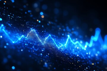 Abstract blue digital background with glowing line graph and bokeh lights.