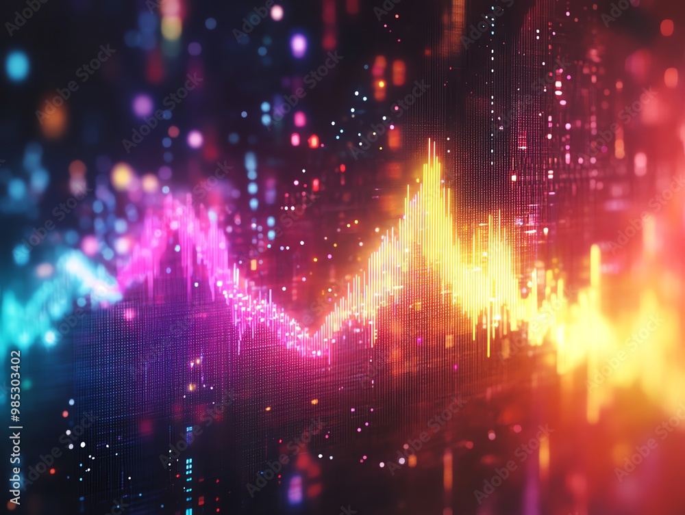 Aufkleber abstract digital background with neon glowing lines.