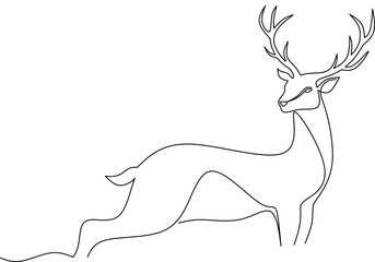 silhouette of a deer,deer lineart drawing image,deer lineart icon vector,deer continuous line drwaing, chistmas vector illustration background, template,banner and poster
