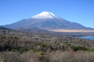 Fototapeta premium 山中湖パノラマ台から見る冬の富士山と山中湖