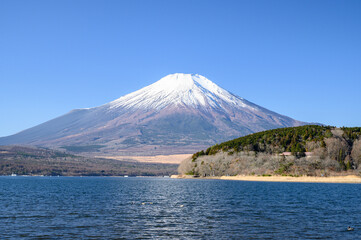 冬の山中湖と富士山