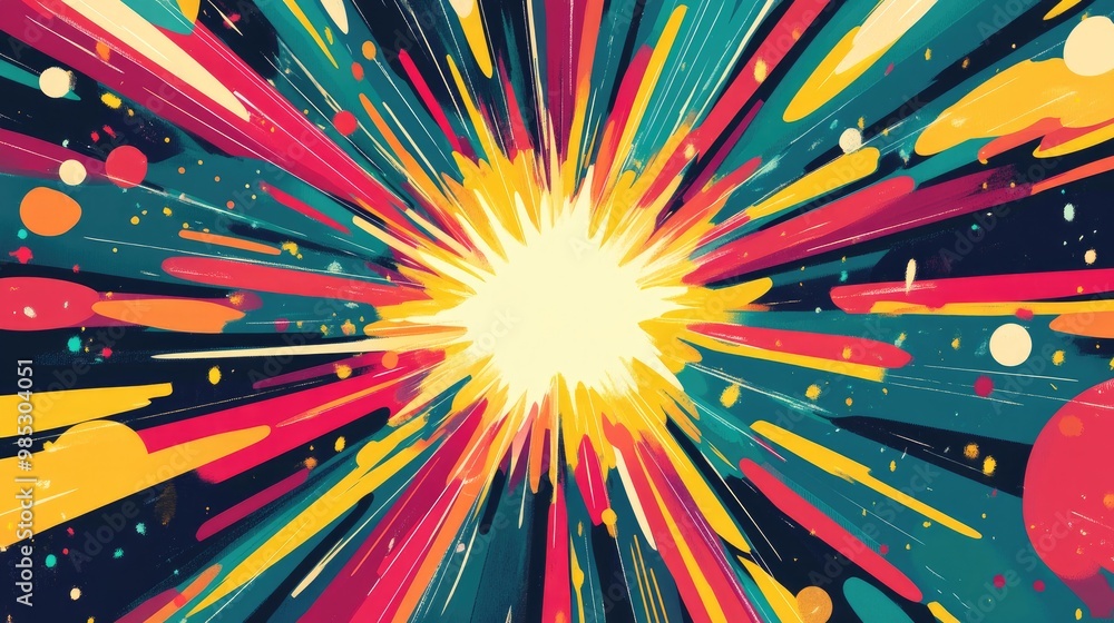 Poster line art illustration featuring an abstract background with a star explosion showcasing a vivid disp