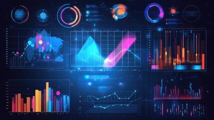 Dynamic 3D financial chart in red and blue showcasing market trends and data analysis