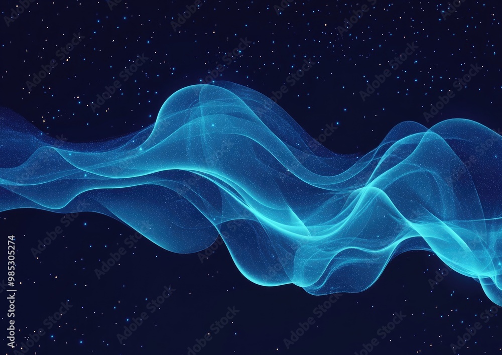 Poster Line art depiction of blue smoke against a dark background