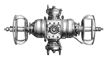 Line art illustration of an advanced and delayed ignition magneto armature featuring a vintage drawing or engraving style