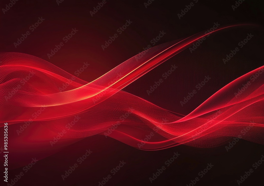 Poster abstract red background featuring smooth flowing lines in a line art style