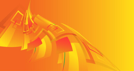 Abstract artwork features bold geometric shapes in various shades of yellow, creating an energetic and vibrant composition