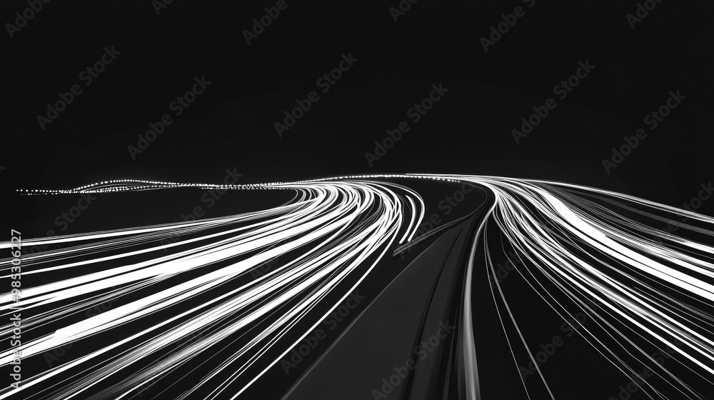 Aufkleber line art depiction of vehicle light trails at night creating an intriguing abstract pattern along a 